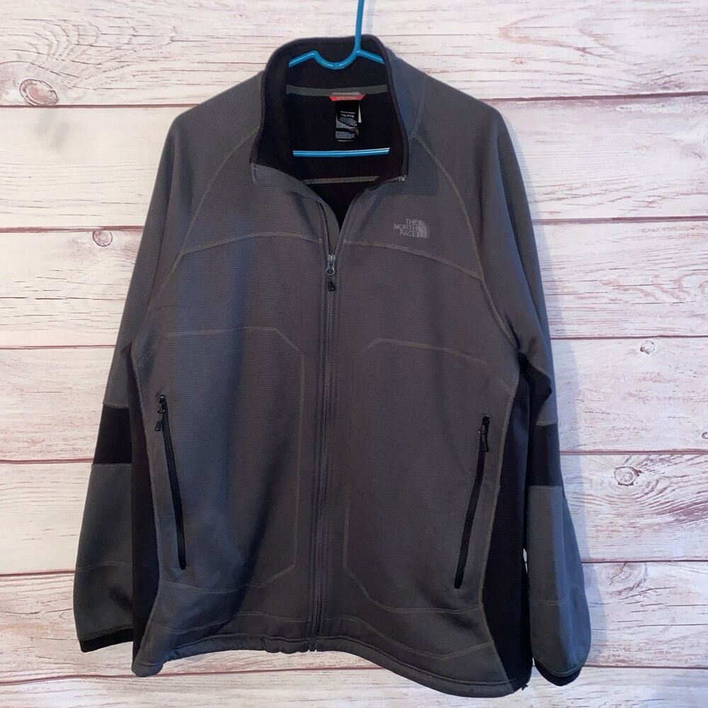 The North Face Mens XXL Gray Black Full Zip Fleece Jacket Stretch Outdoor TNF